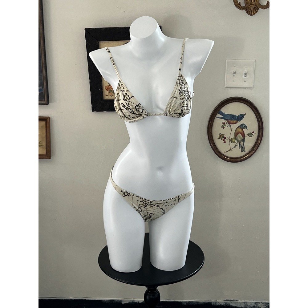 St. Agni Map Print Bikini Swimsuit Set Size S